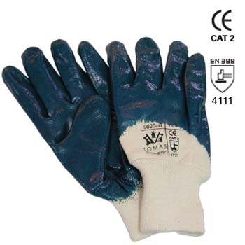 Blaue Nitrilhandschuhe mit unbeschichtige Handrücken Mod. 9020B